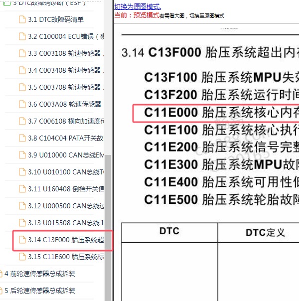 2016年北汽绅宝X35 C11E000故障码资料