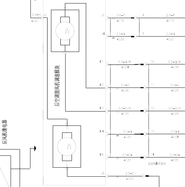 2021年江淮瑞风M4后鼓风机电路图