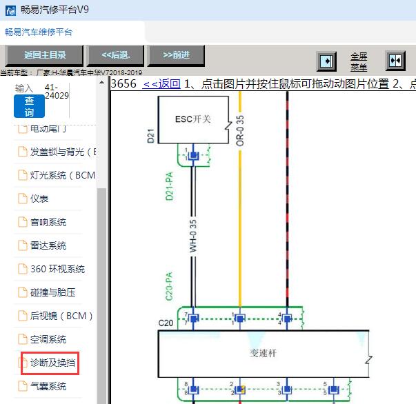 2018-2019年华晨中华V7应急挂挡电路图