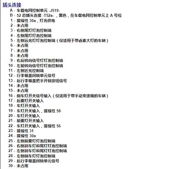 2011年大众途安J519针脚定义
