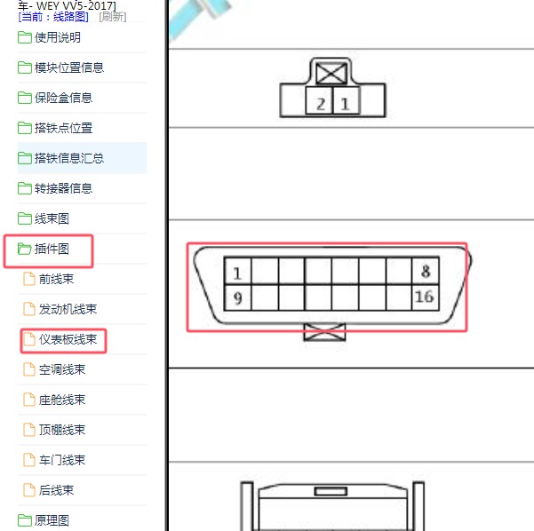 2017年长城魏派VV5 OBD针脚排列顺序图
