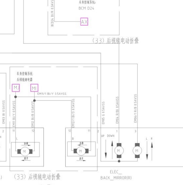 2021年长安CS75后视镜折叠电路图