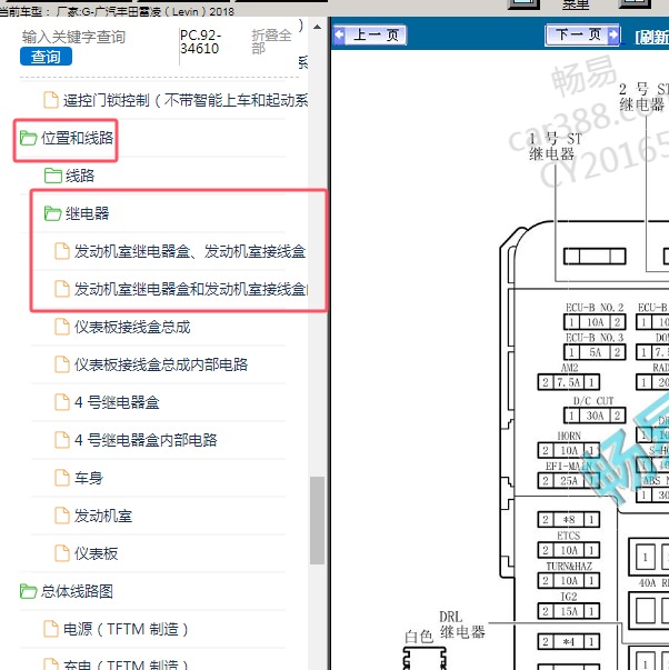 2018年广汽丰田-雷凌 保险继电器资料