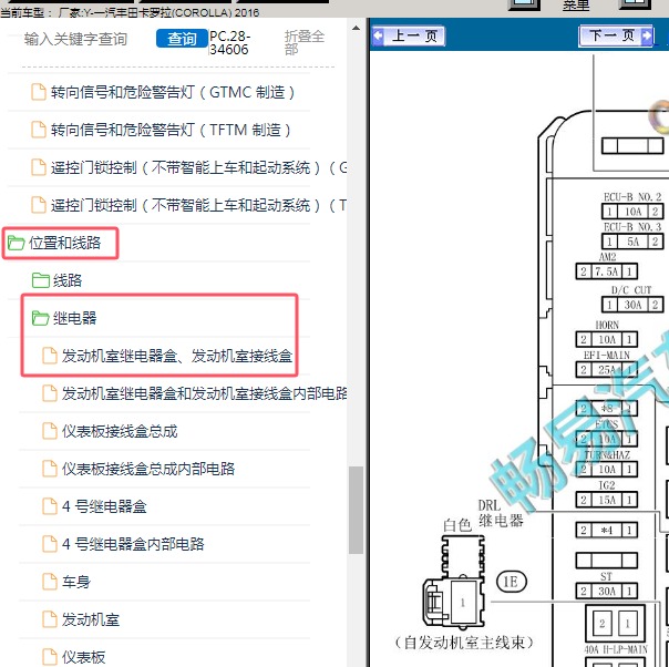 2016年一汽丰田-卡罗拉 保险继电器资料
