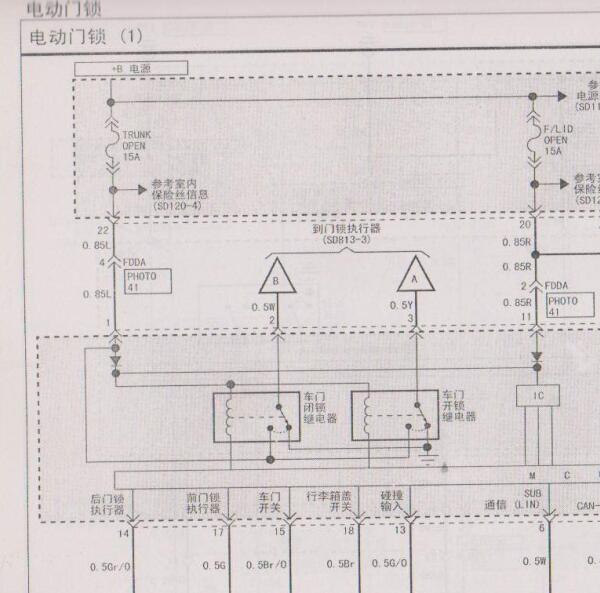 2005年起亚欧菲莱斯中控门锁电路图