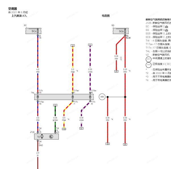 2023年奥迪A7L空调风扇电路图
