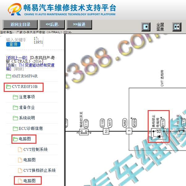 2014年日产奇骏换挡电磁阀电路图