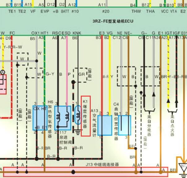 2002年丰田普拉多发动机爆震传感器电路图