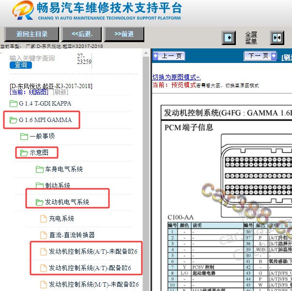 2017年起亚K3 发动机电脑针脚资料