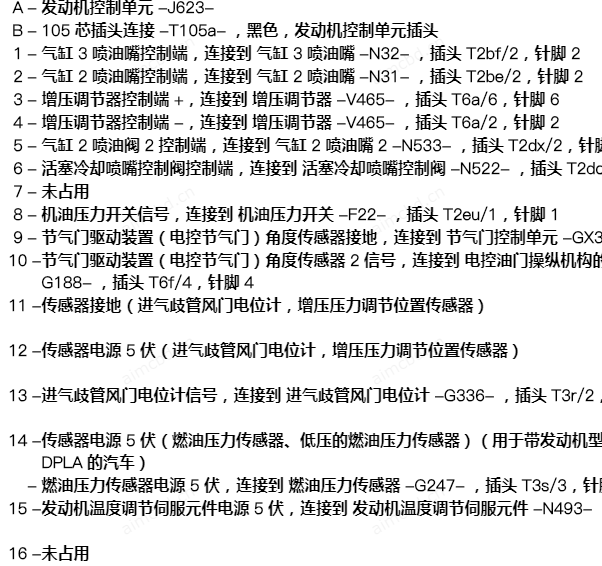 2020年大众帕萨特发动机电脑针脚资料