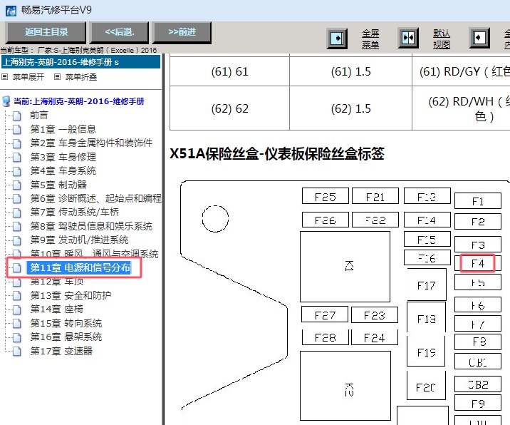 2016年别克英朗F4DA保险丝位置和说明资料