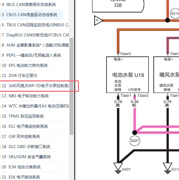 2021-2022年北汽EU7冷却水泵电路图