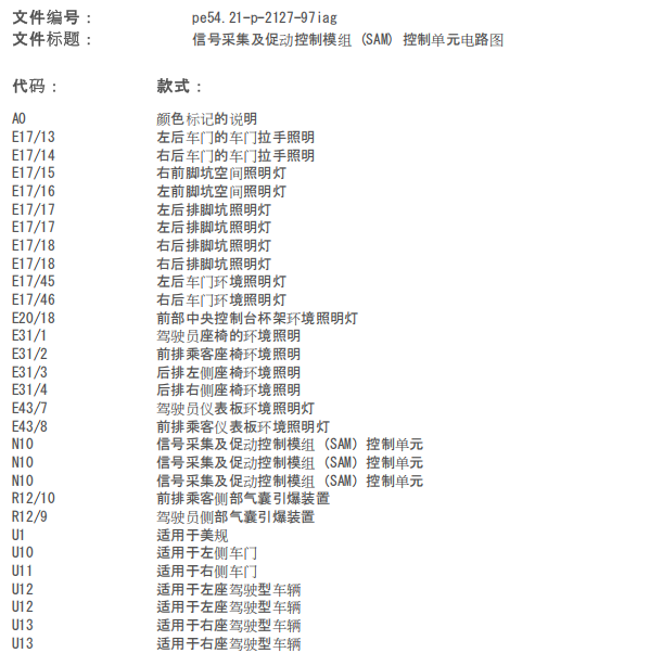 2017奔驰GLA200 灯光电路图