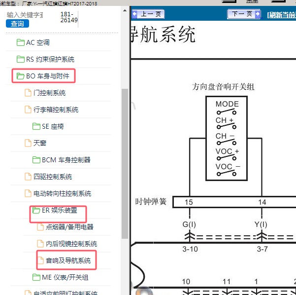 2018年一汽红旗-红旗H7 多功能方向盘电路图和针脚图