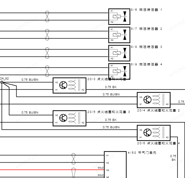 2020年沃尔沃S90 发动机喷油嘴电路图