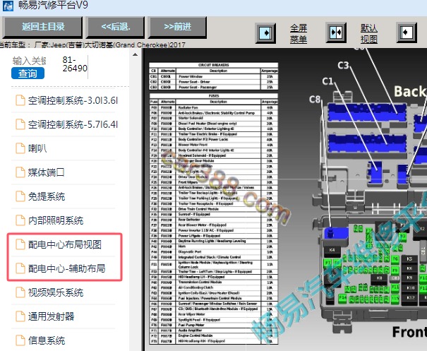 2017年吉普大切诺基保险丝继电器资料