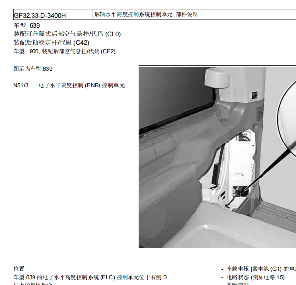 2011年奔驰唯雅诺后空气悬挂电路图和位置