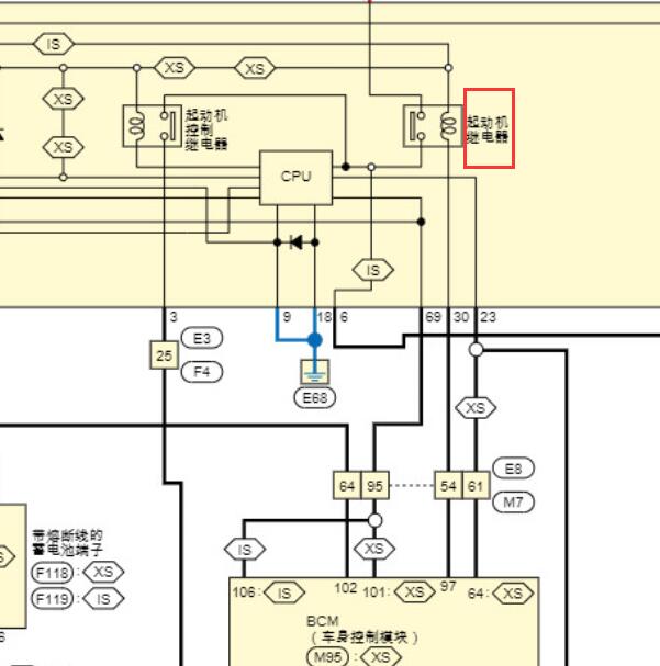 2017年日产轩逸起动机继电器电路图