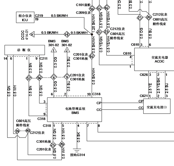 2017年长安奔奔MINI-E 电池包和高压部分电路图
