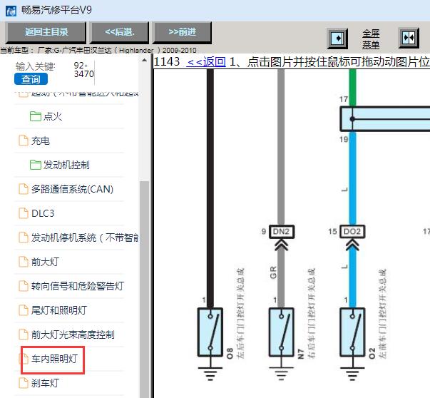2009-2010年丰田汉兰达车门灯电路图