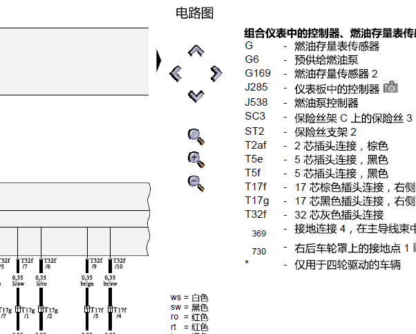 2013年奥迪A4燃油泵电路图资料
