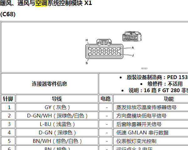 2009年雪佛兰科帕奇空调电脑针脚资料
