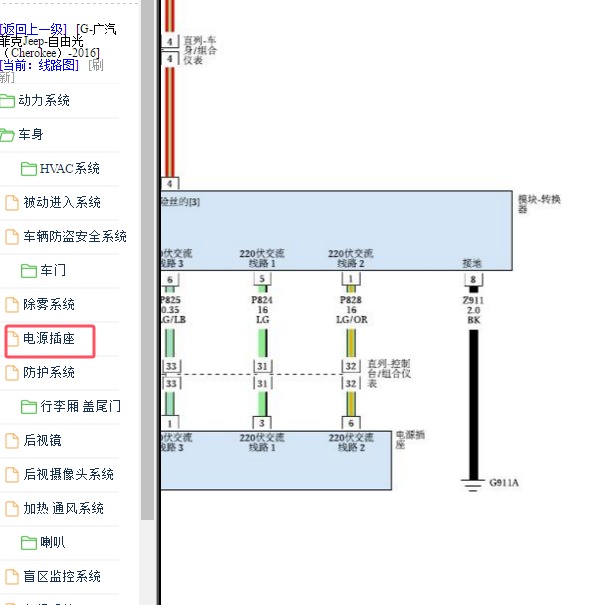 2016年吉普自由光车载电源电路图.