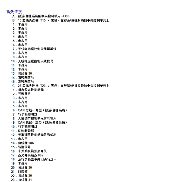 2006年大众帕萨特车身控制模块针脚定义
