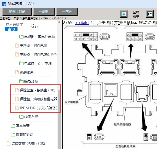 2017年日产奇骏保险丝继电器位置