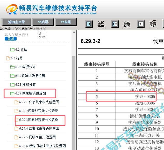 2015年长安CS75 搭铁点G305位置资料