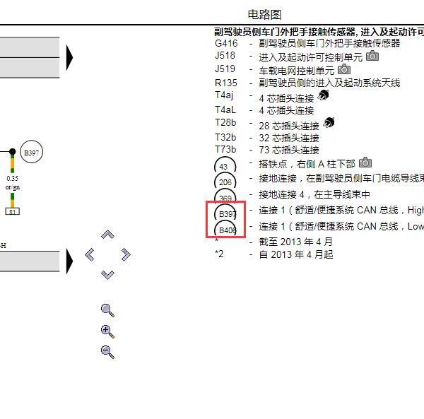 2013年大众朗逸B397和B406节点位置说明