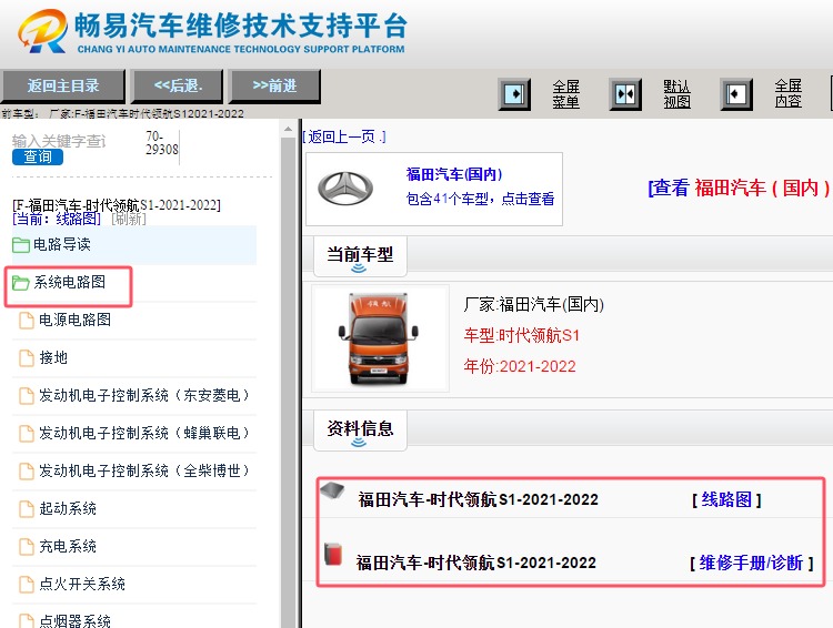 2021-2022年福田时代领航S1全车电路图和维修手册资料