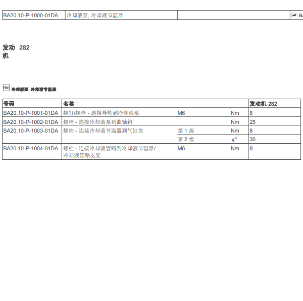 2019年奔驰A200L 节温器扭矩资料