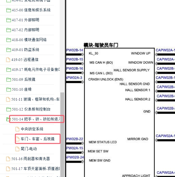 2017-2019年路虎发现神行主驾驶车门模块电路图