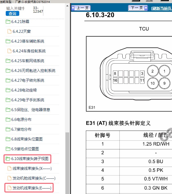 2014年长安汽车-CS75 变速箱针脚