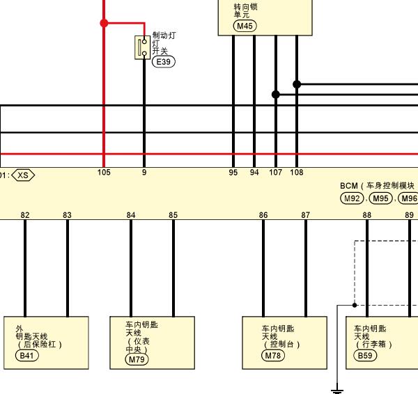 2018年日产轩逸无钥匙进入天线电路图