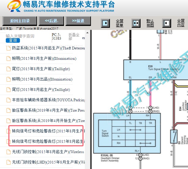 2017年丰田Avanza 闪光继电器电路图资料