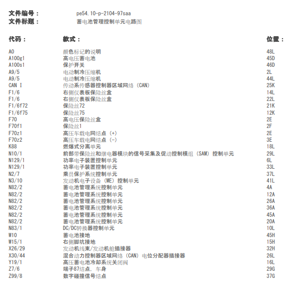 2010年奔驰S 400 L Hybrid电池管理模块电路图