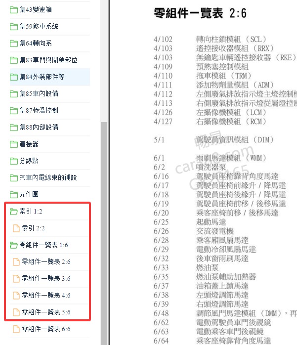 07年沃尔沃S40元件代码说明