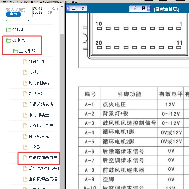 2014年华晨汽车金杯海狮空调针脚资料