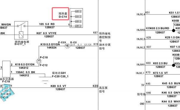 2015年江铃驭胜S350发动机预热塞电路图资料