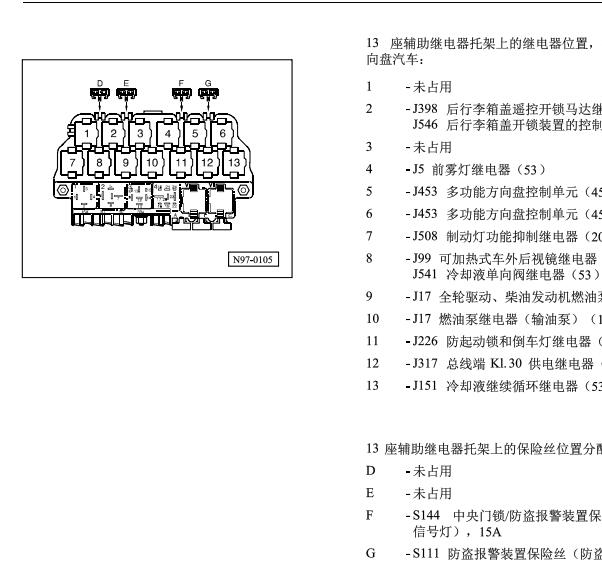 2003年大众高尔保险继电器资料