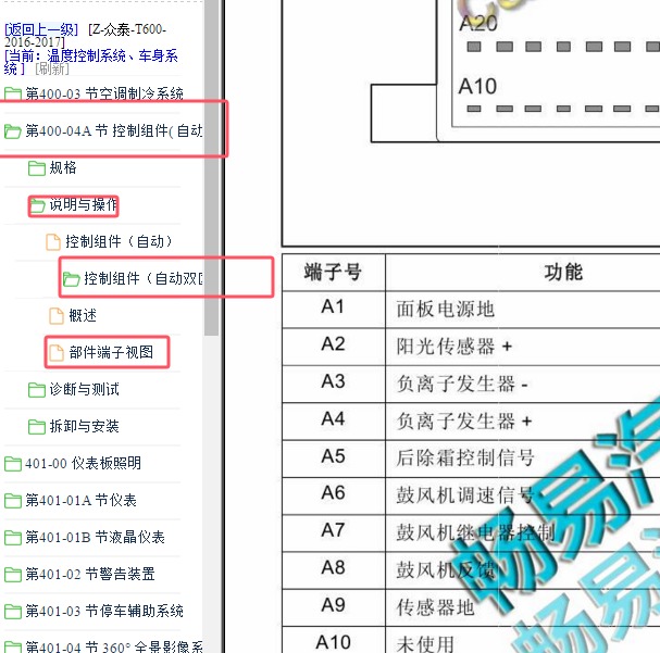 2016年众泰T600空调针脚定义