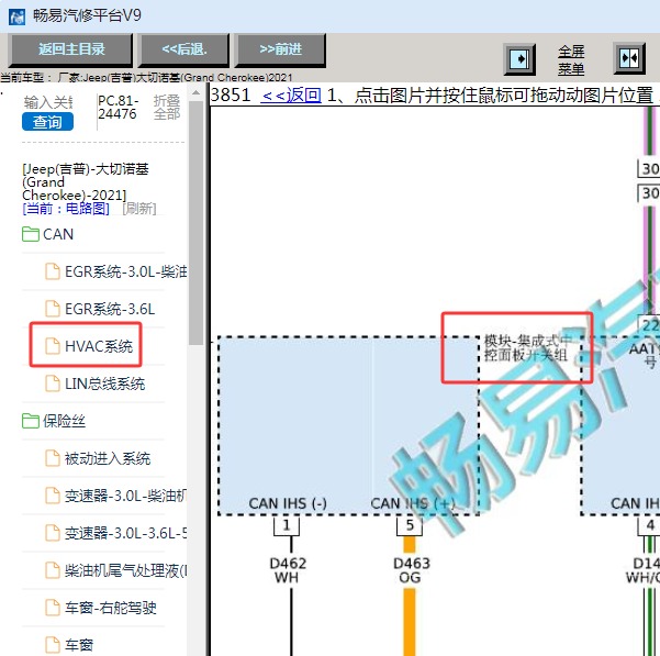 2021年吉普大切诺基空调面板电路图