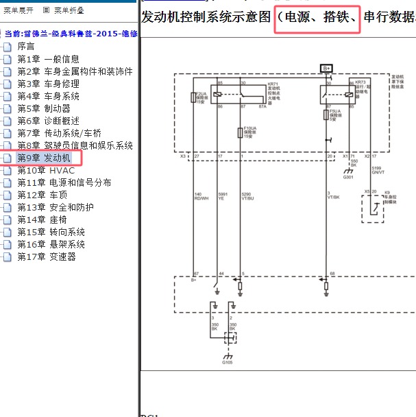 2015年雪佛兰科鲁兹经典发动机电源搭铁电路图