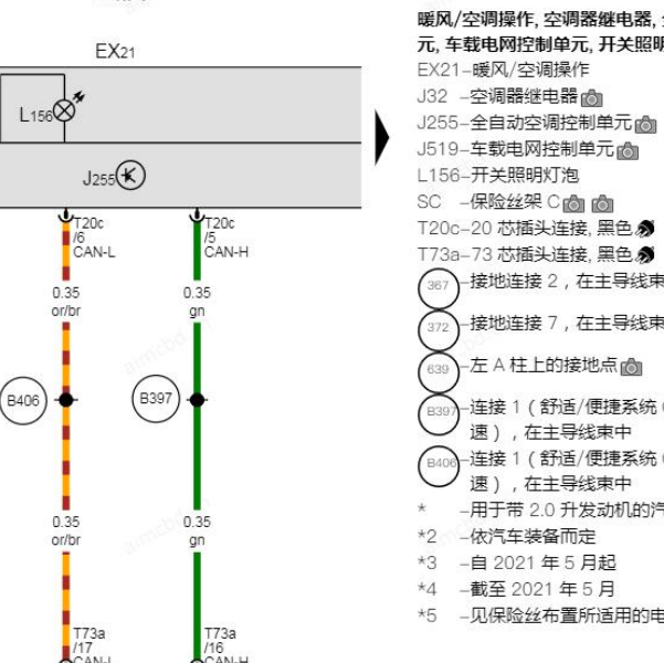 2021年大众帕萨特PHEV 空调电路图和维修手册