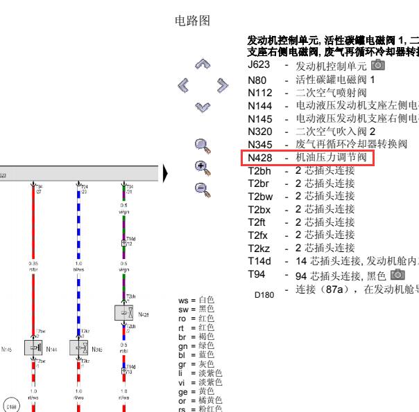 2011年奥迪A8机油压力电磁阀电路图