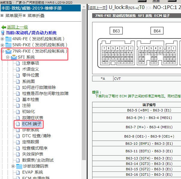 2019-2020年广汽丰田-致炫 发动机针脚