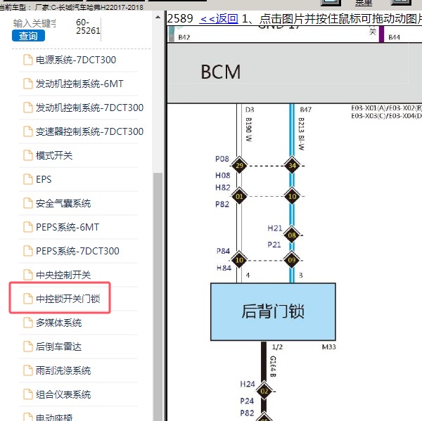 2017年长城汽车-哈弗H2  尾门电路图
