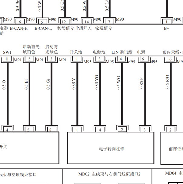 2020年江淮瑞风M5转向柱锁电路图